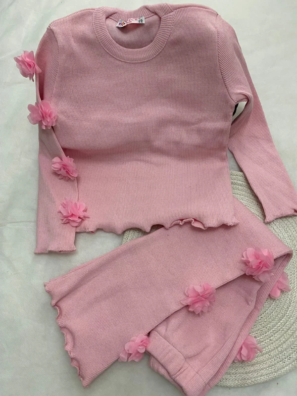 Pembe Çiçek Detaylı Fitilli Takım 
